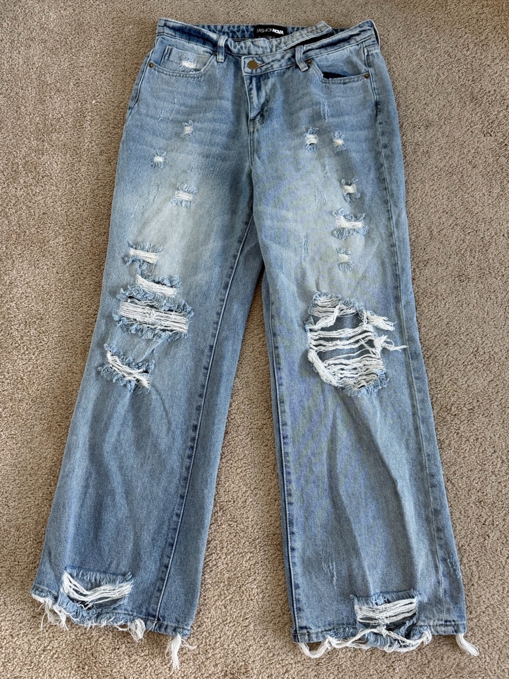 Fashion Nova Light Blue Distressed Boyfriend Jeans